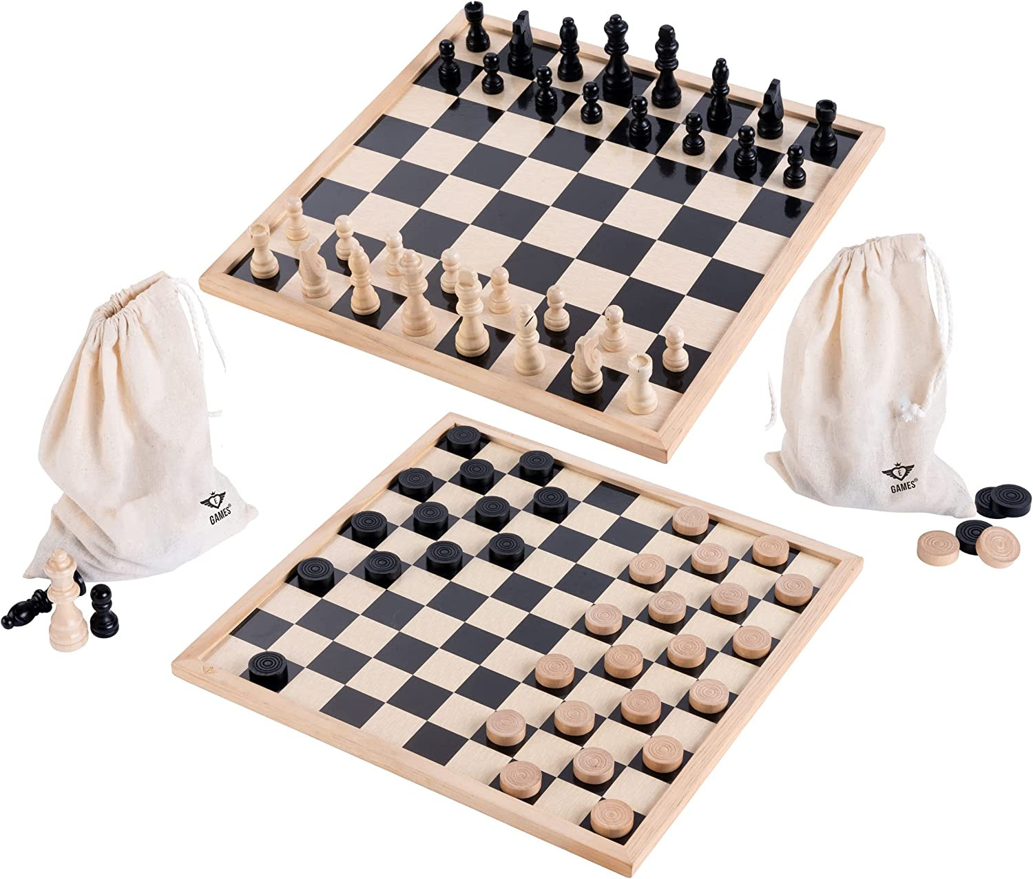 Wooden Chess and Draughts set - 40cm x 40cm