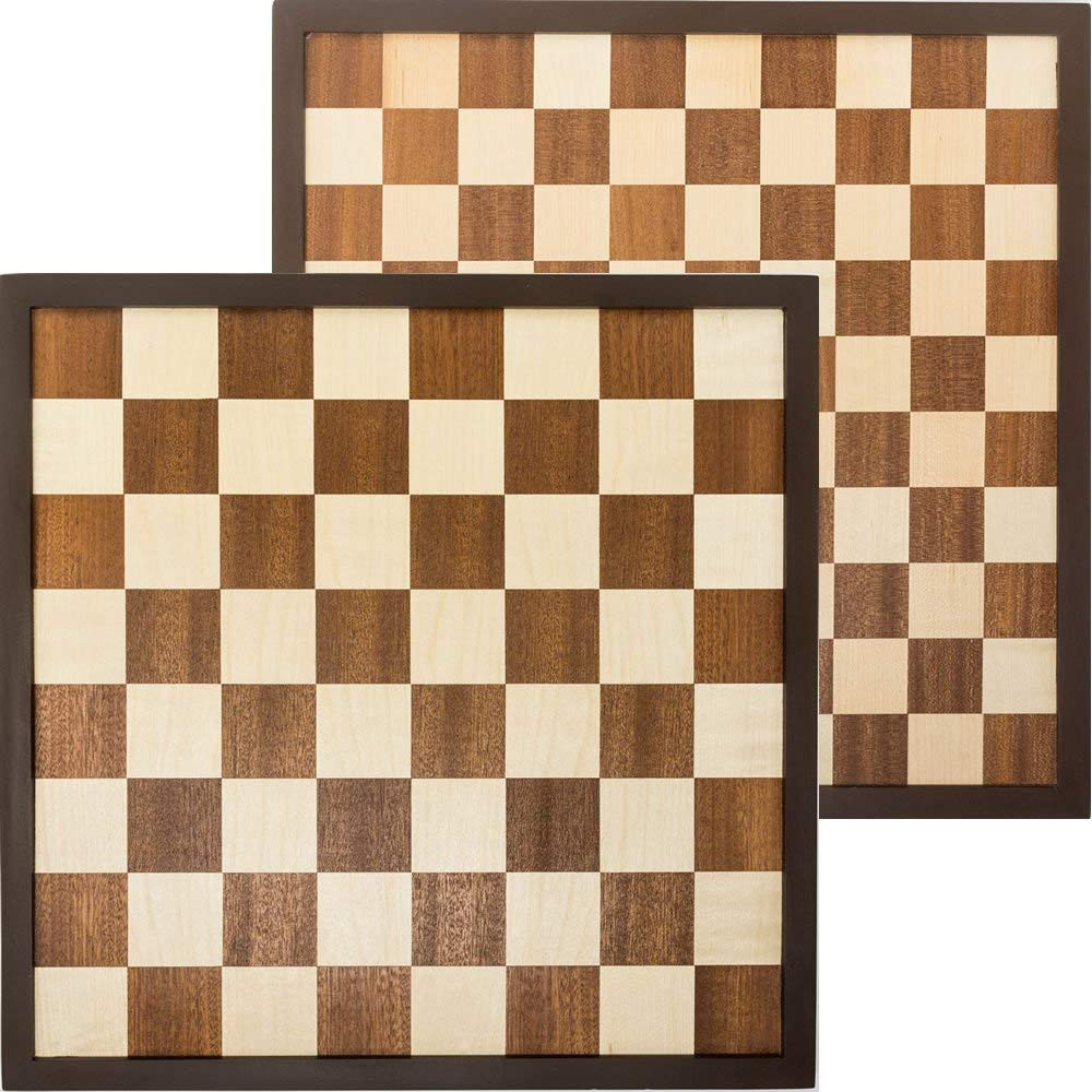 Inlaid wooden double sided Chess / International Draughts board 42 x 42 cm