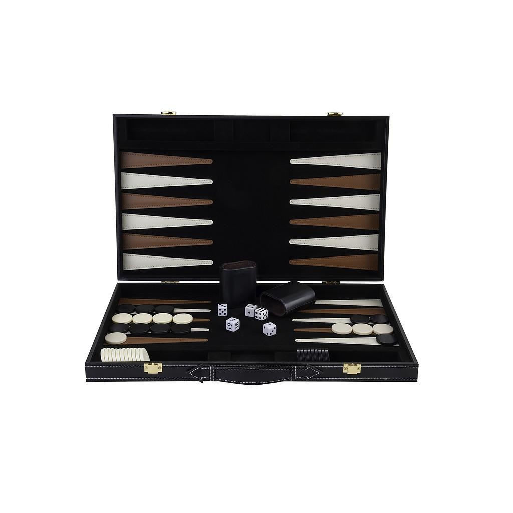 Deluxe 18" imitation leather black felt backgammon folding case