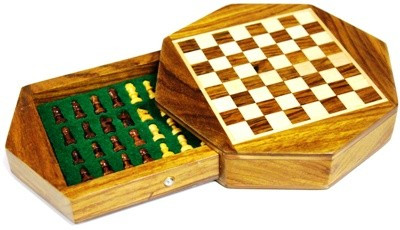 Wooden, Octagonal, Magnetic, Travel Chess Set