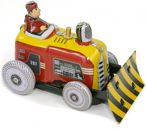 Small Bulldozer. Tin Toy / retro / clockwork toy vehicle 