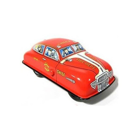 Fire Engine car. Tin Toy retro clockwork vehicle toy Vehicle