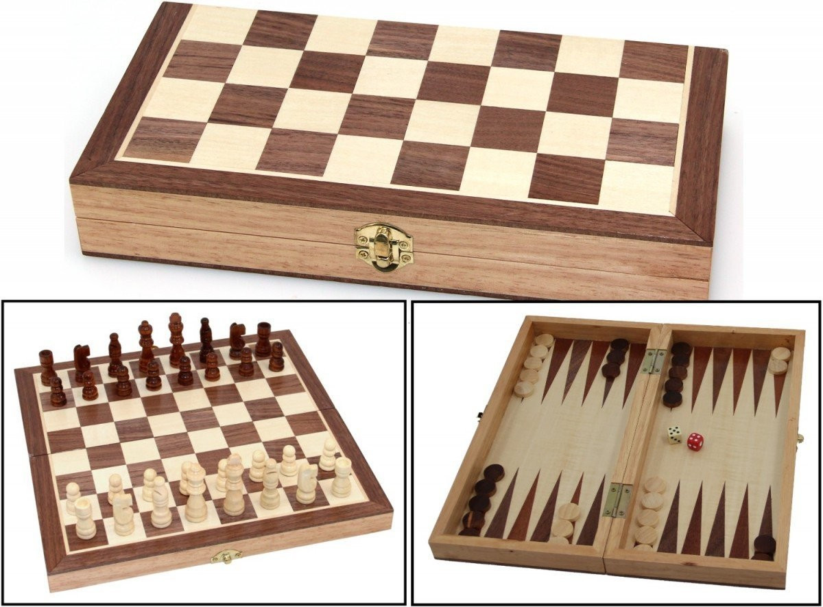 Foldable Chess/Backgammon Wooden Game
