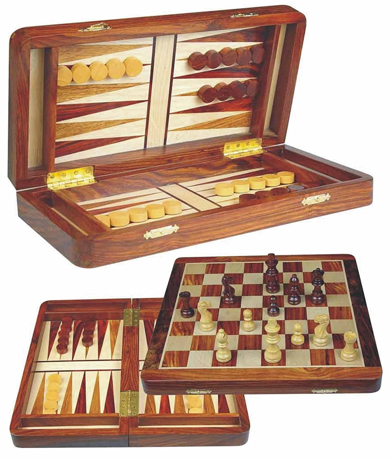 Deluxe Chess and backgammon magnetic inlaid palis wood 30cm