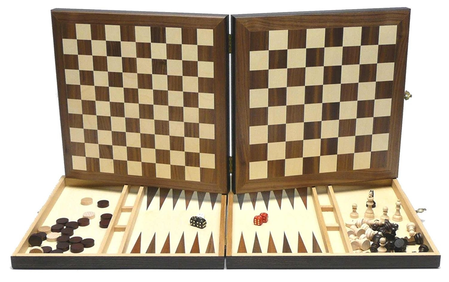 Large Wooden Folding Chess, Draughts & Backgammon games compendium