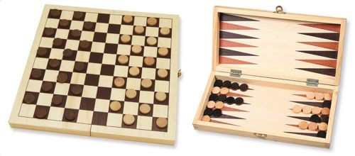 Wooden Folding Draughts / Backgammon Set