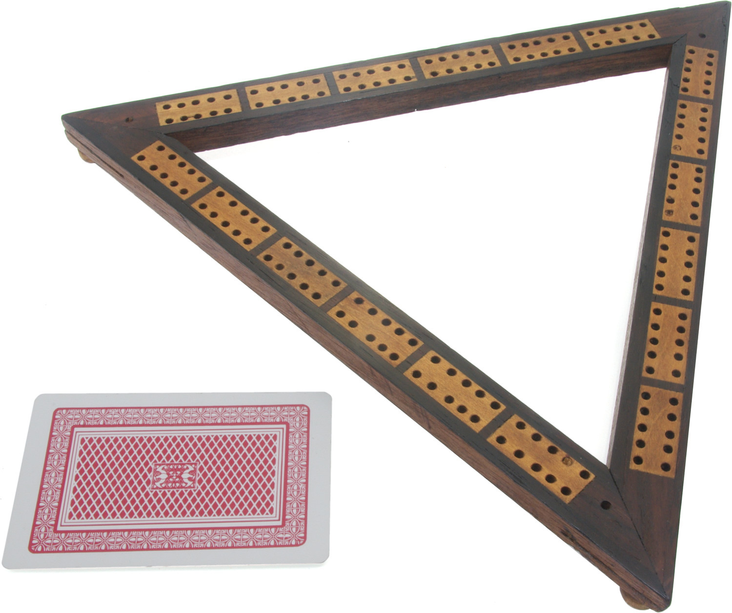 Inlaid triangular cribbage board