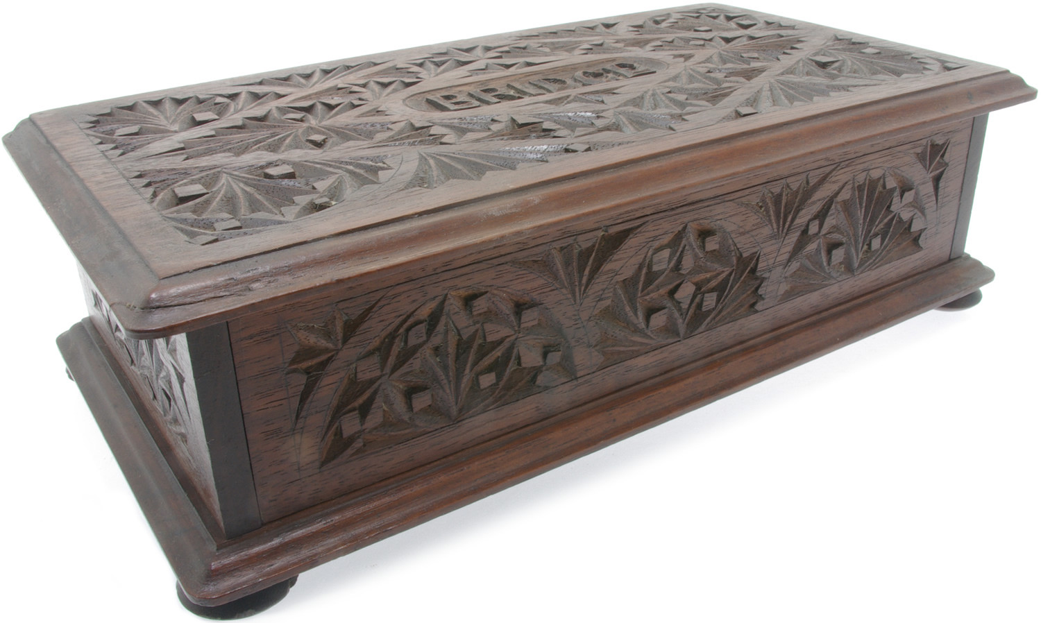 Bridge box, antique carved mahogany