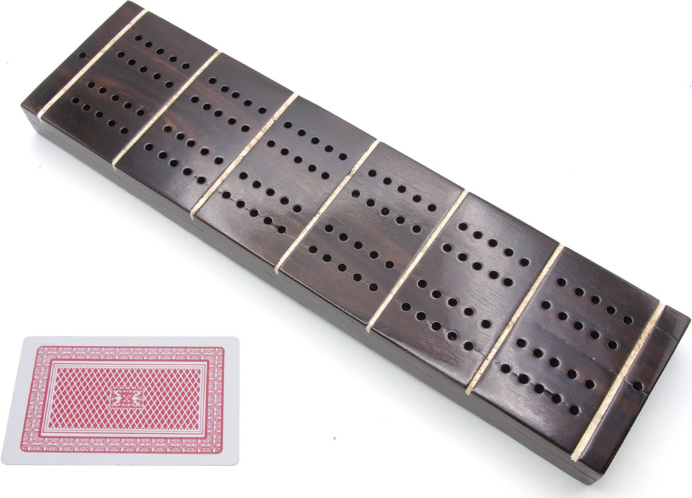 Solid dark walnut hardwood cribbage board