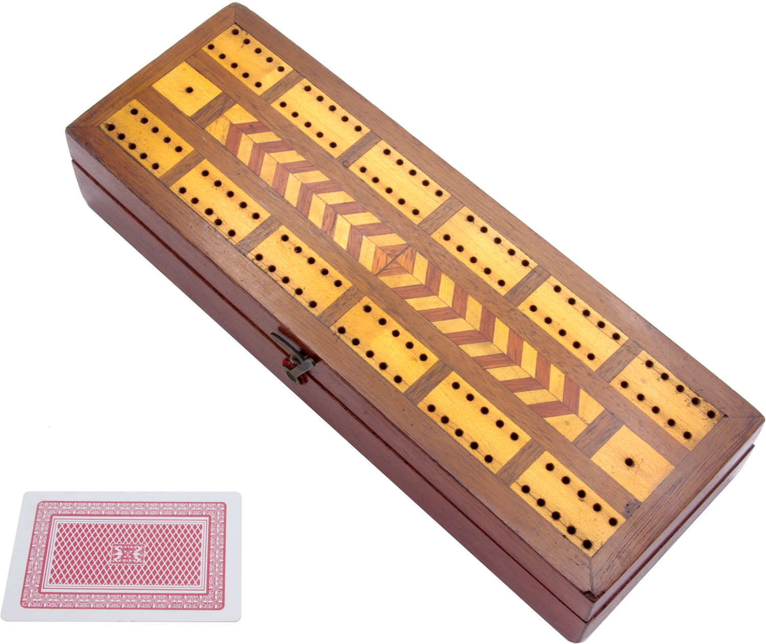 Inlaid antique mahogany cribbage box