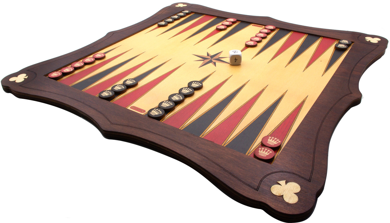 40cm (15") wooden Backgammon board with wooden stones, dice & doubling dice