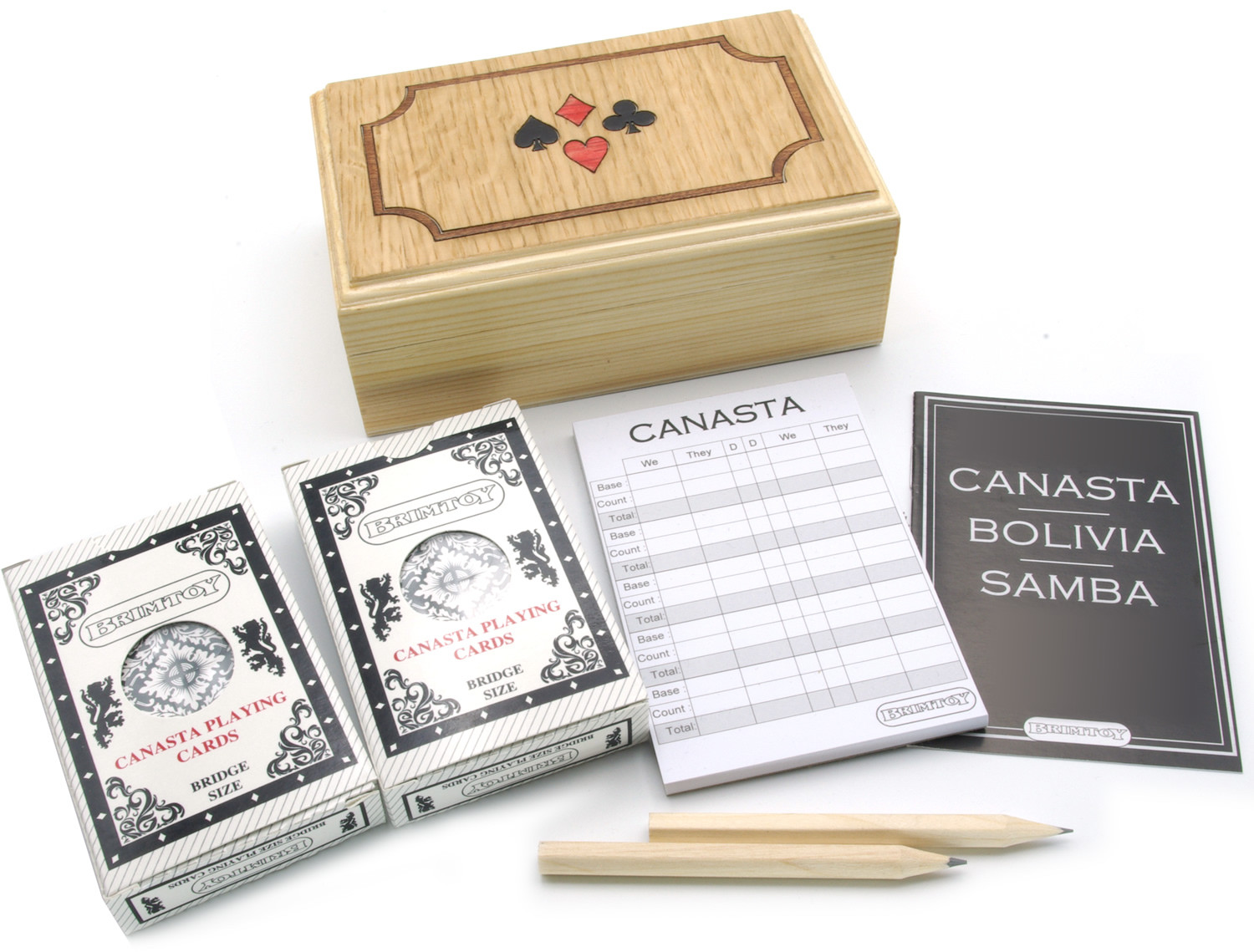 Canasta set in inlaid wooden box