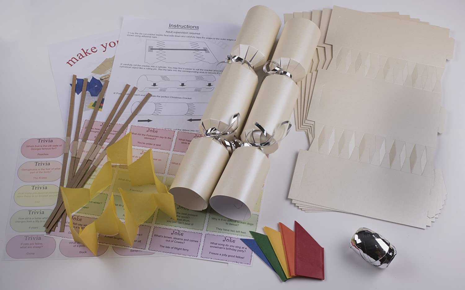 Deluxe Christmas Cracker Kit 35cm - Cream - 10 Pack