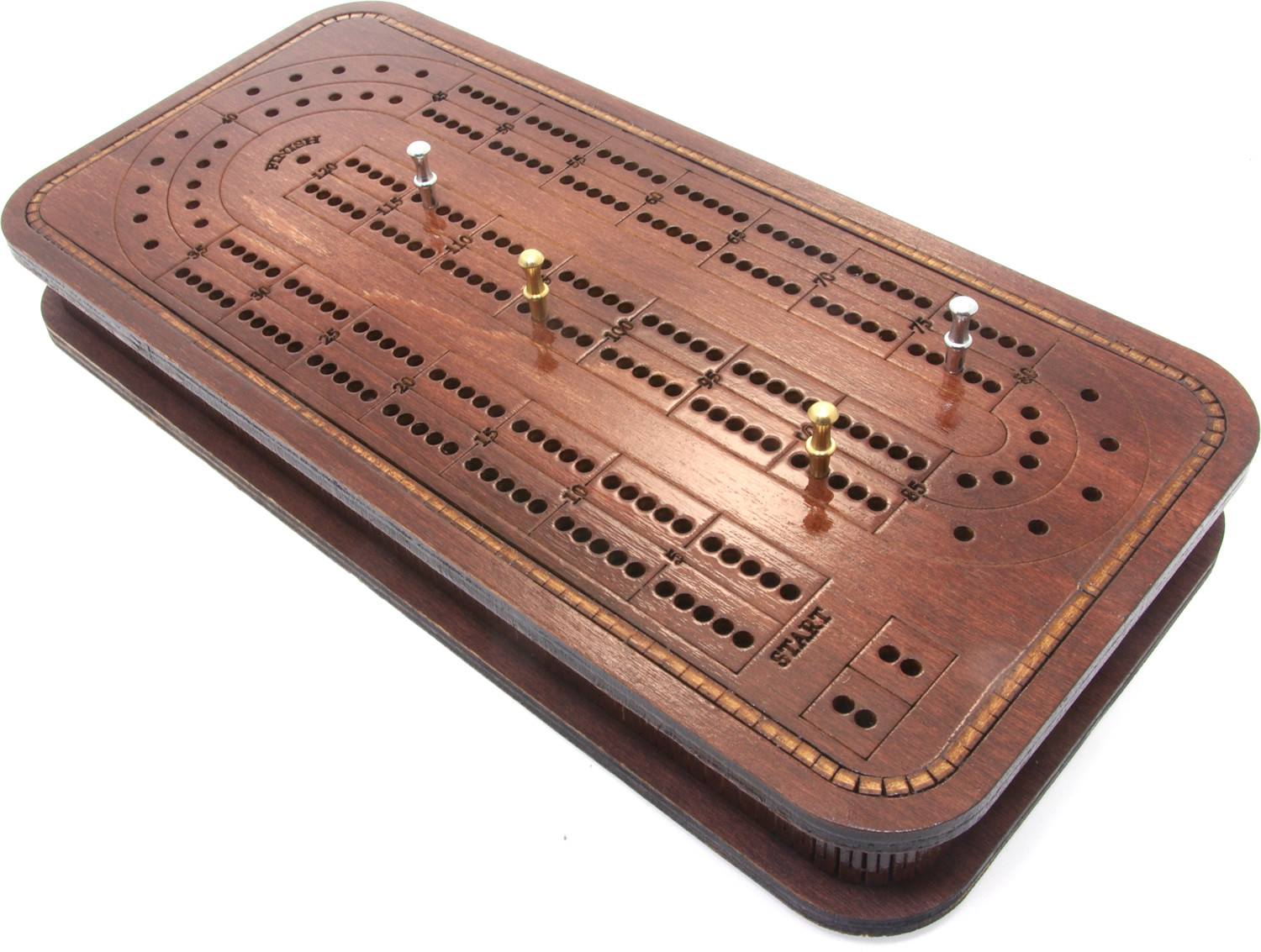 British wooden Dominoes & cribbage games box