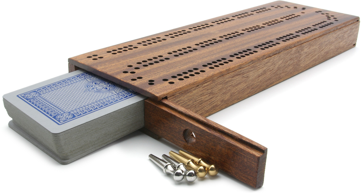 Mahogany continuous Cribbage box with cards