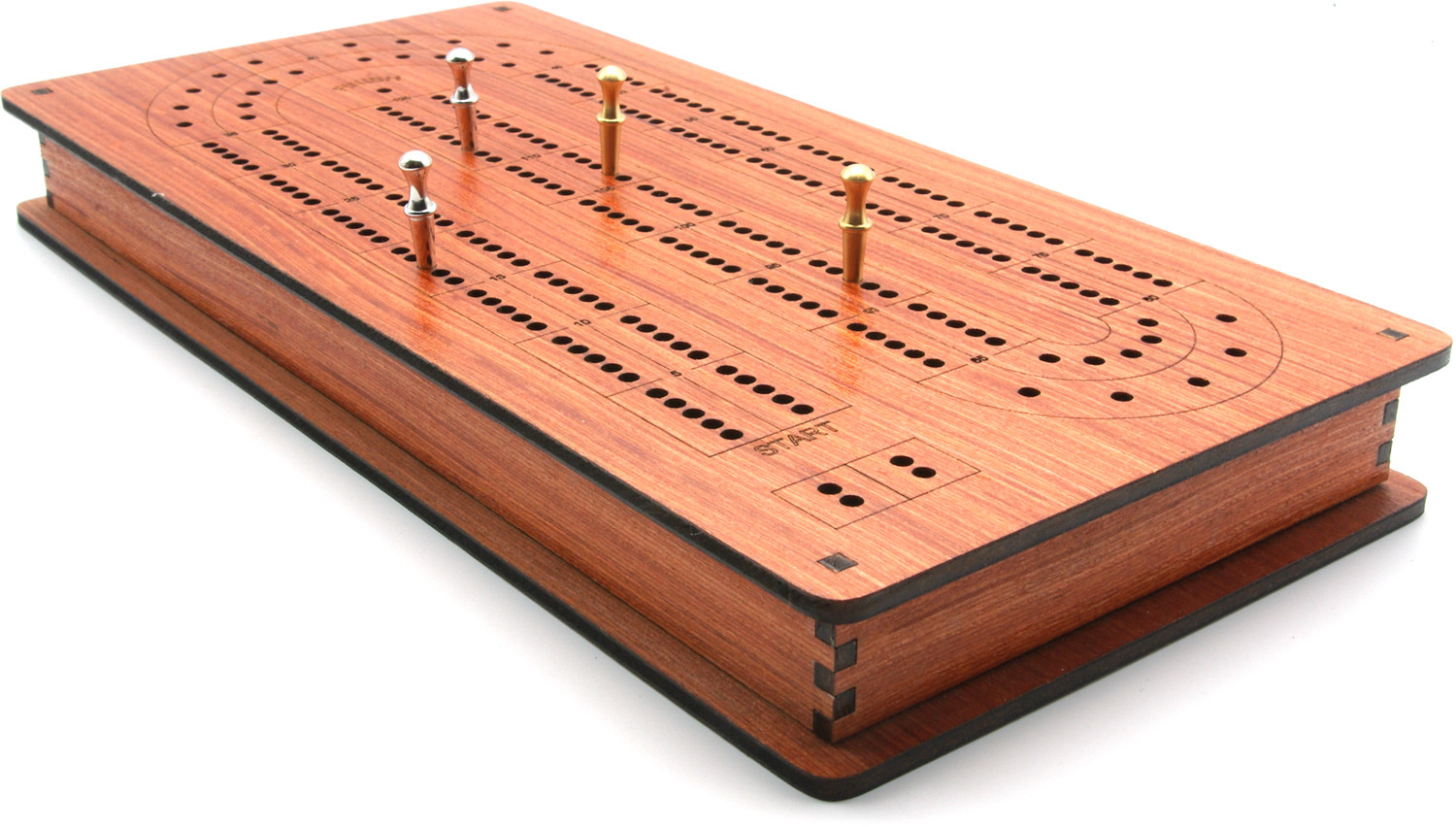 British wooden Dominoes & cribbage games box