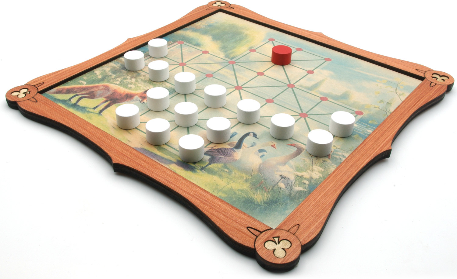 Fox & Geese traditional wooden board game