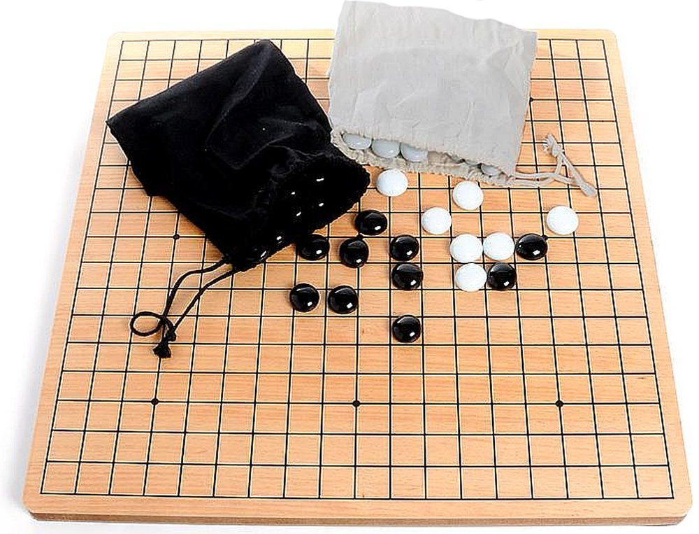 Wooden Go game with glass stones