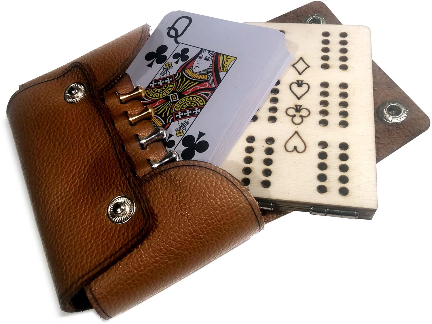 Leather travel cribbage set