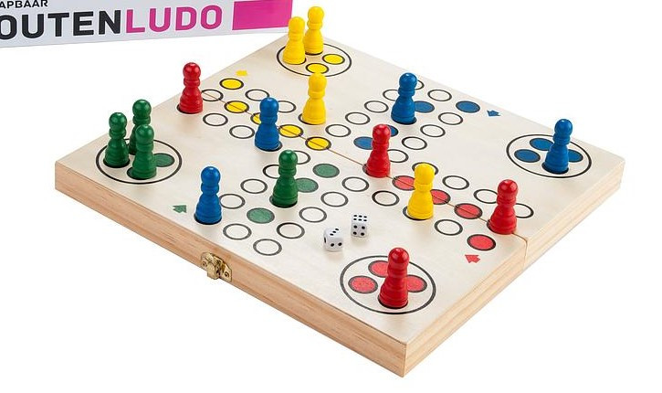 Foldable 2 Sided Wooden Ludo Game for 4 players with free Goti Pack