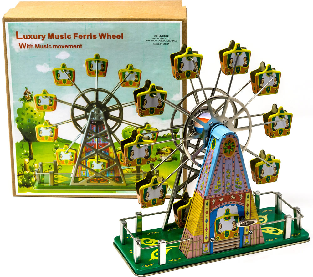 Clockwork Musical Tin Ferris Wheel tin Toy / Retro / Clockwork