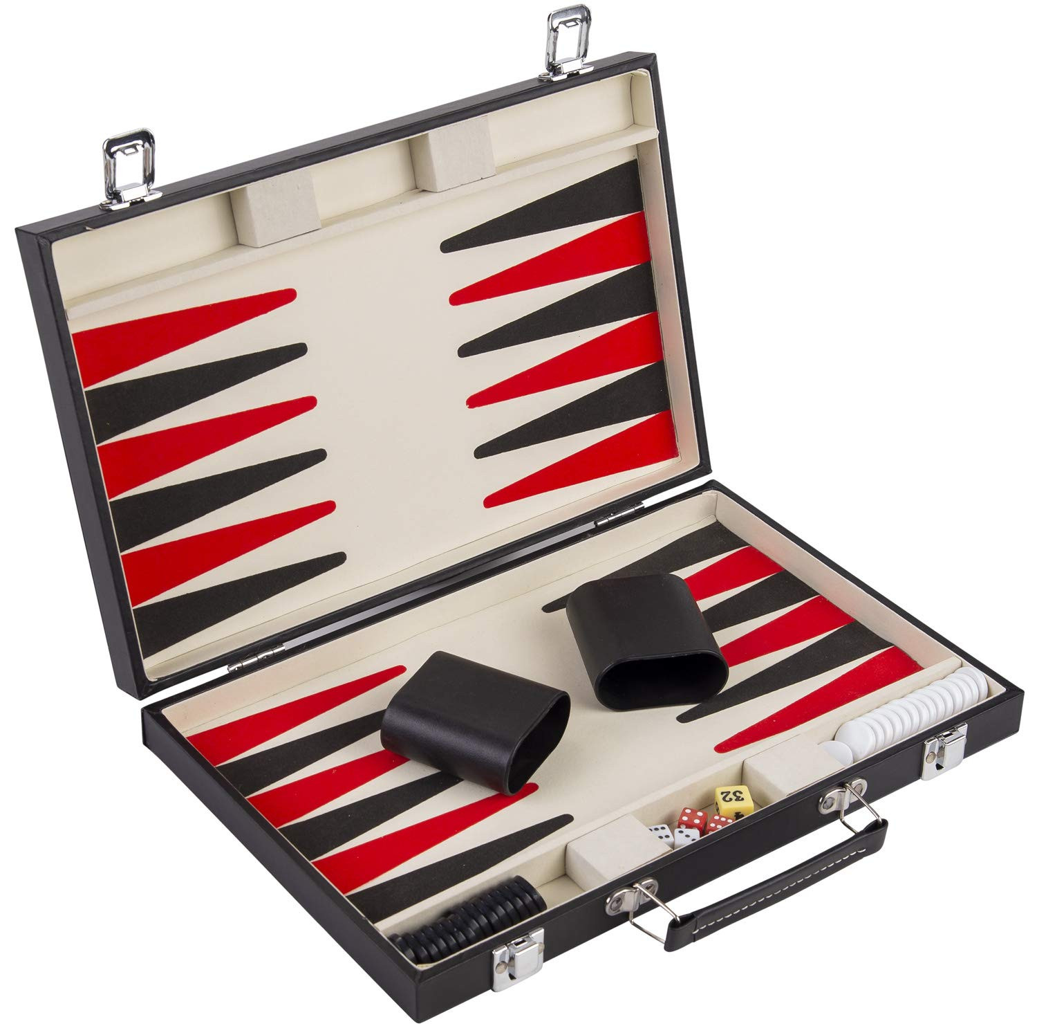 15" Black, Red  and White Backgammon Set