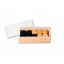 35mm hardwood Draughts pieces (2x20) in wooden box