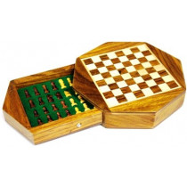 Wooden, Octagonal, Magnetic, Travel Chess Set