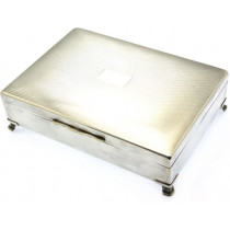 silver plated playing card box with 4 legs.