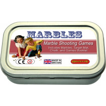 Marble shooting games in a tin