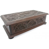 Bridge box, antique carved mahogany