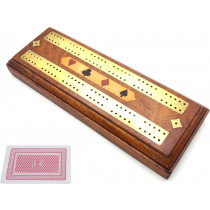 Inlaid oak and brass cribbage board