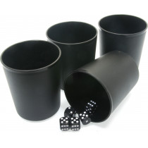 4 X black plastic dice cups with 5 dice