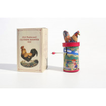 Clucking rooster tin toy
